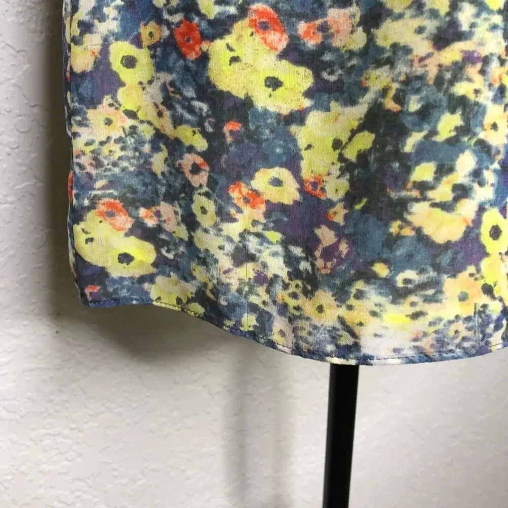 Cabi Positano yellow blue white floral sleeveless top size Extra Small XS #5041